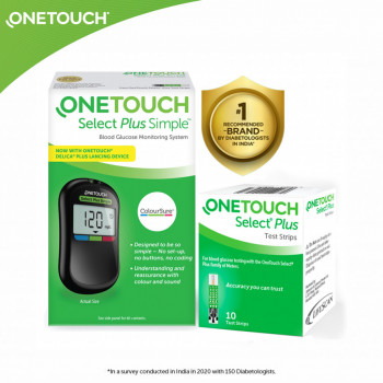 OneTouch Select Plus Simple Glucometer with 10 Free Strips- 1--Black